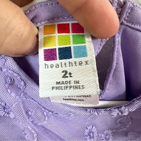 Healthtex Lilac Blouson Embroidered Mesh Dress with Bow for Toddler Girls - Picture 7 of 7